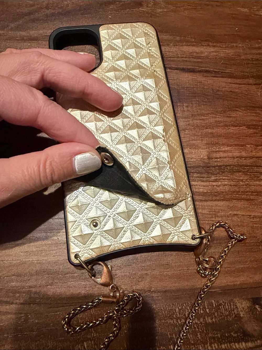 Gold Quilted bandolier Crossbody Phone Case with Chain strap 13 pro max iPhone